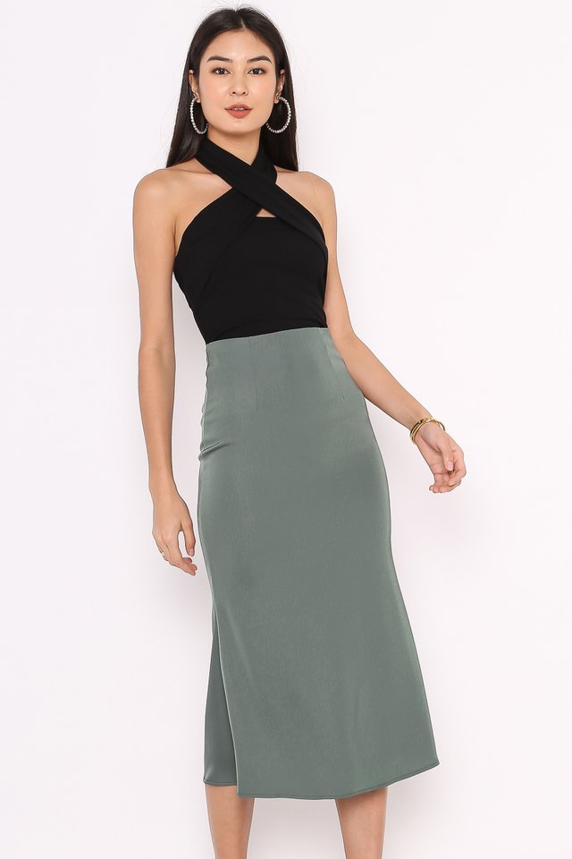 SHEA SATIN SKIRT (DARK TEAL)