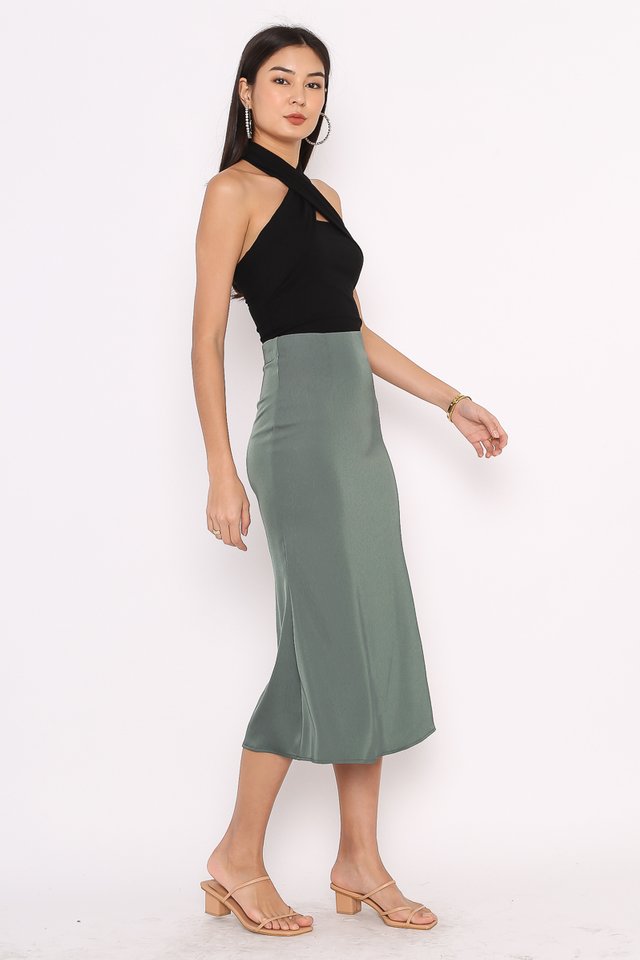 SHEA SATIN SKIRT (DARK TEAL)