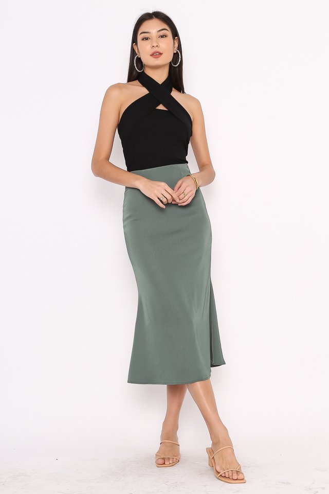 SHEA SATIN SKIRT (DARK TEAL)