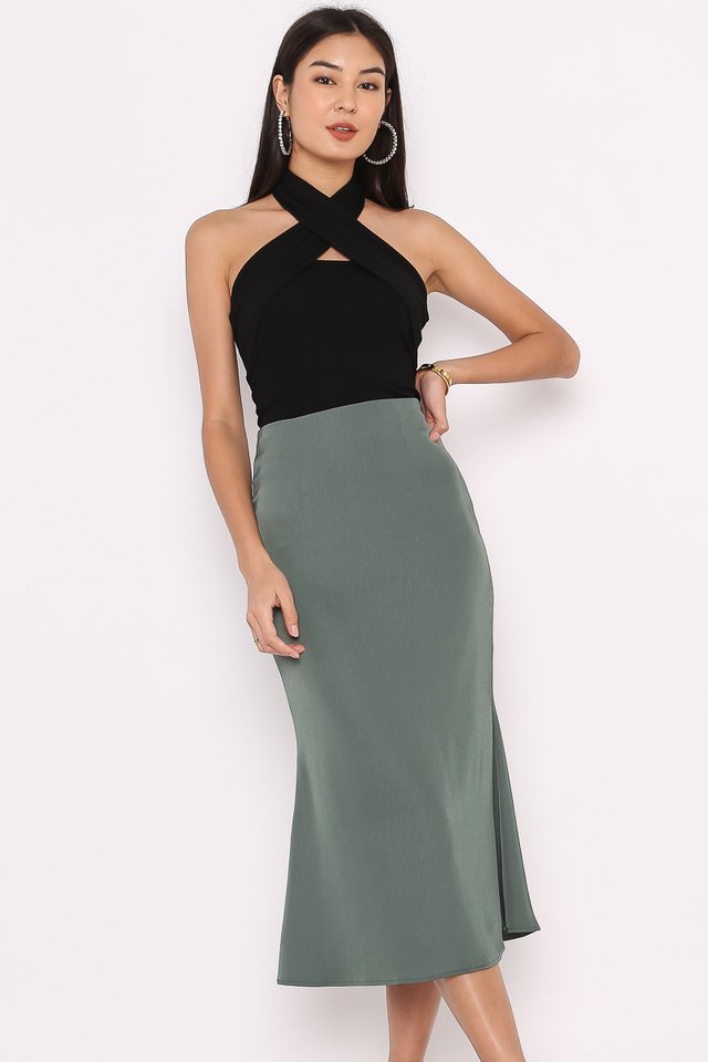 SHEA SATIN SKIRT (DARK TEAL)