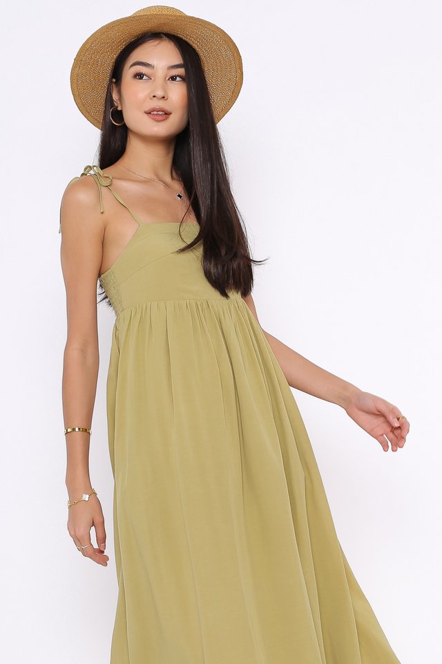 TINA TIE STRING DRESS (MUTED OLIVE)