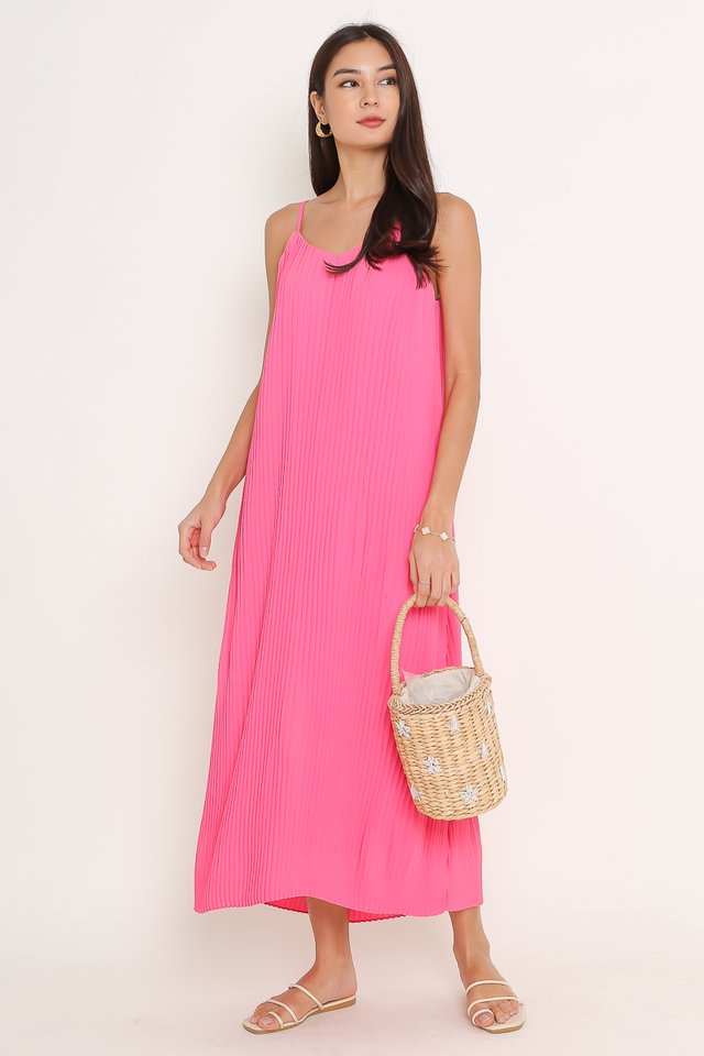 PETRINA PLEATED DRESS (HOT PINK)