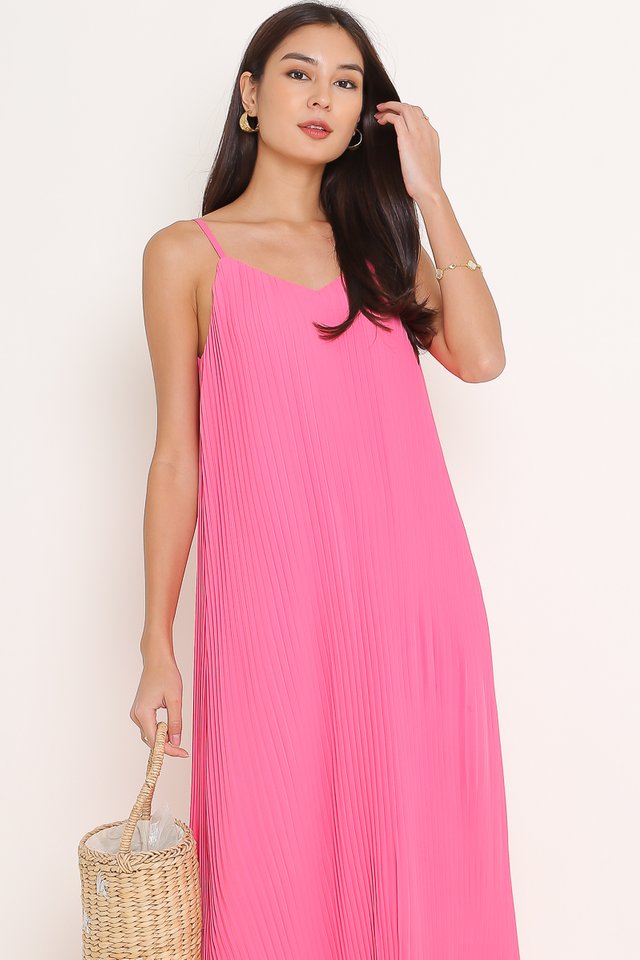 PETRINA PLEATED DRESS (HOT PINK)