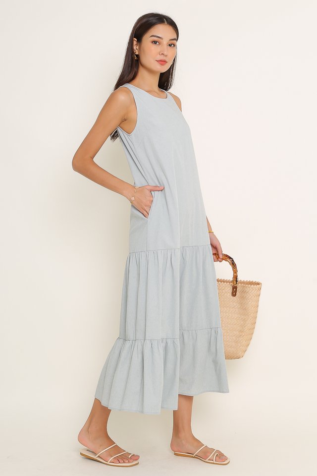 TRICIA TIERED MAXI DRESS (DUSTY BLUE)