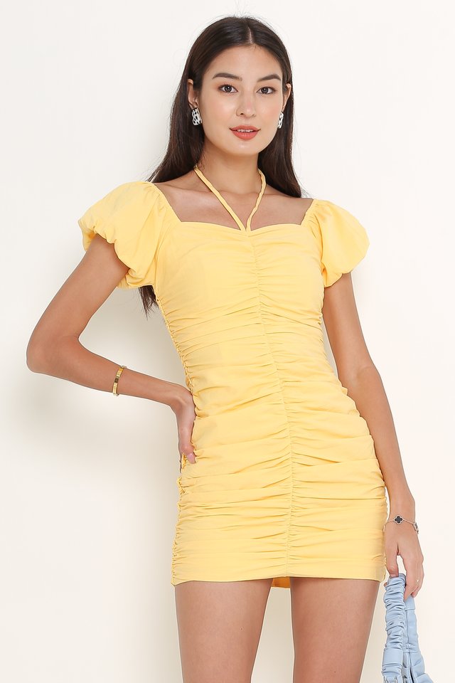 RICELLE RUCHED DRESS (AMBER YELLOW)