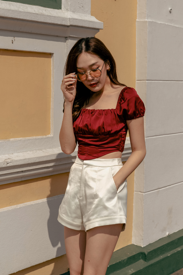 *BACKORDER* CHANEL CURVED HEM SATIN SHORTS (IVORY WHITE) 
