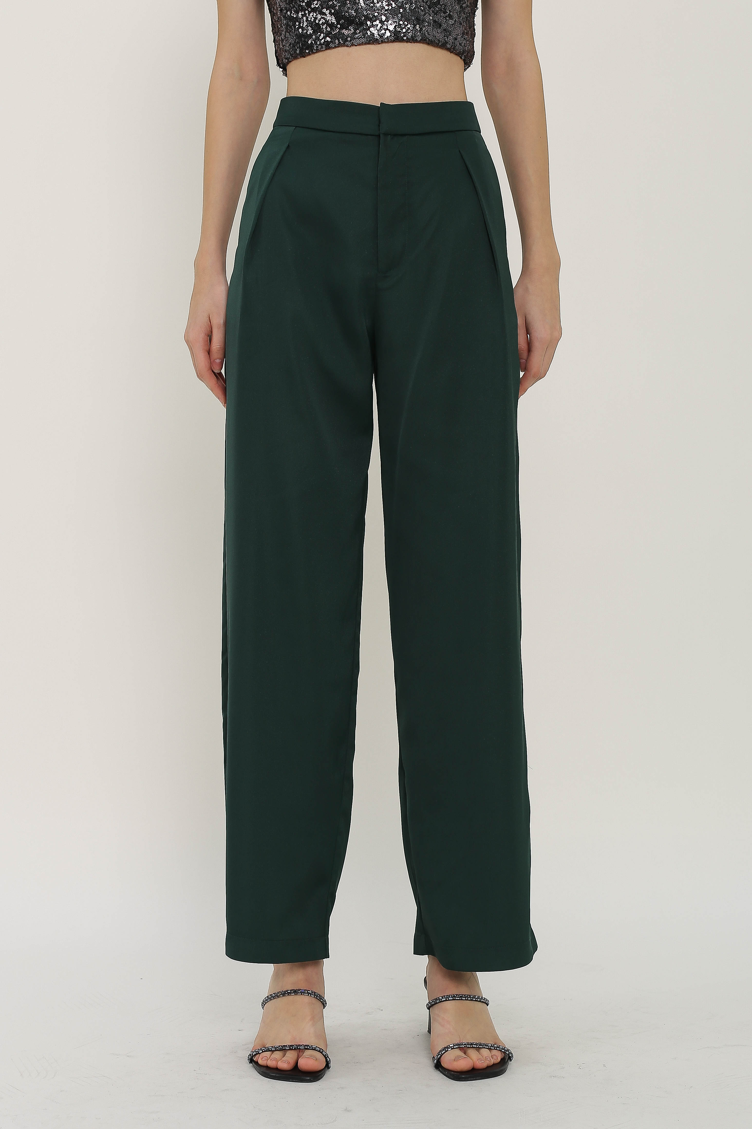 TITUS TAILORED SATIN PANTS (DARK PINE GREEN)