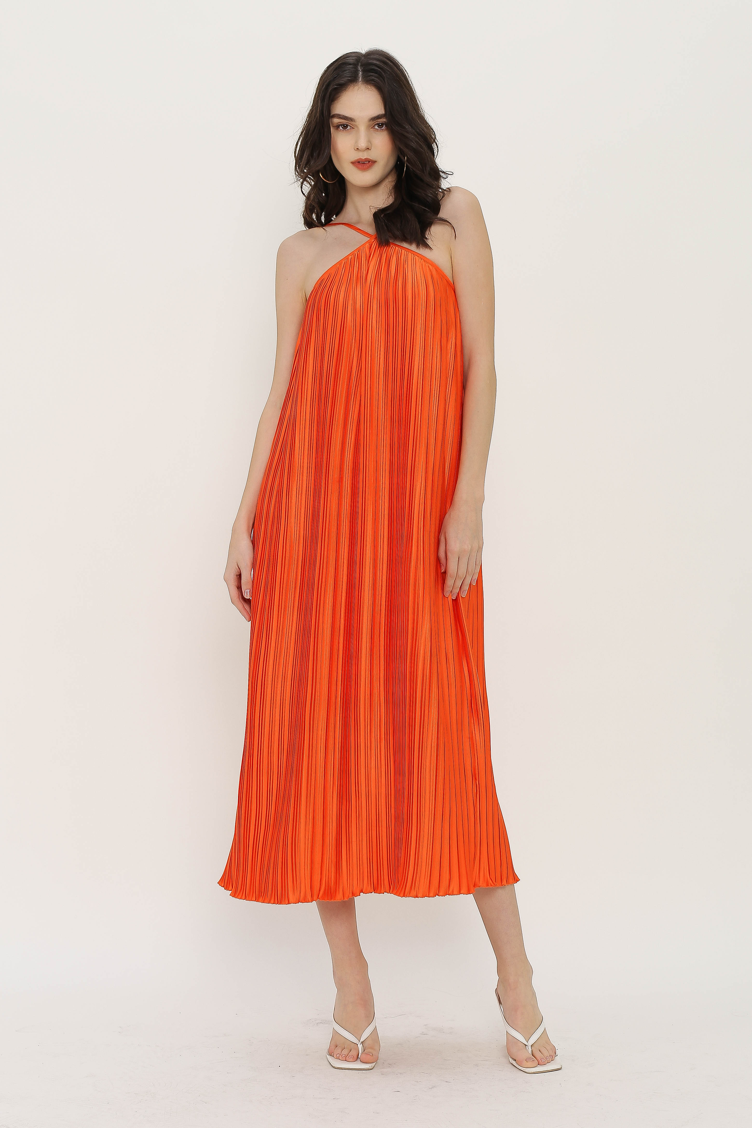 PETRA PLEATED DRESS (VIVID ORANGE)