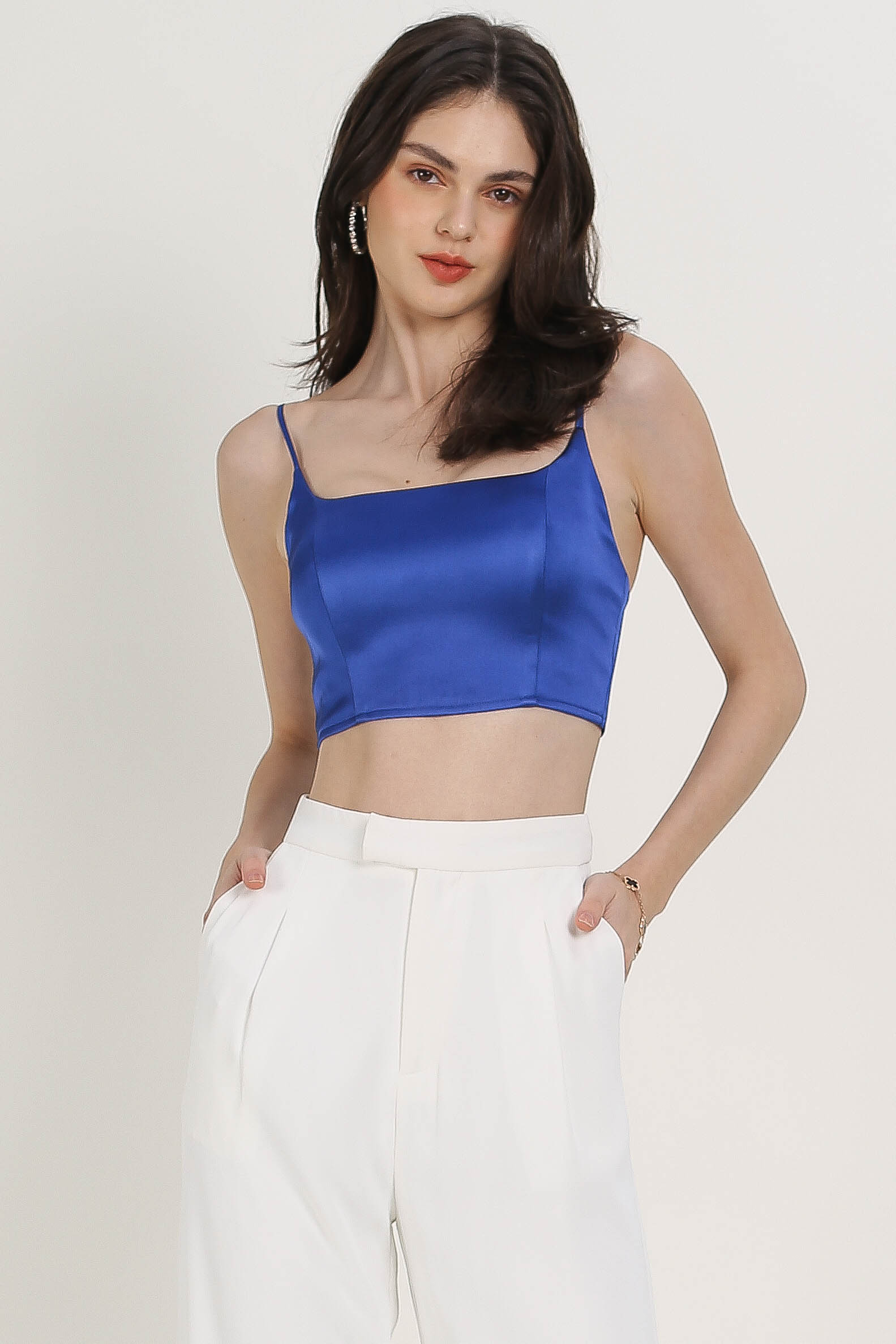 WAWOW WIDE U-NECK SATIN TOP (ROYAL BLUE)