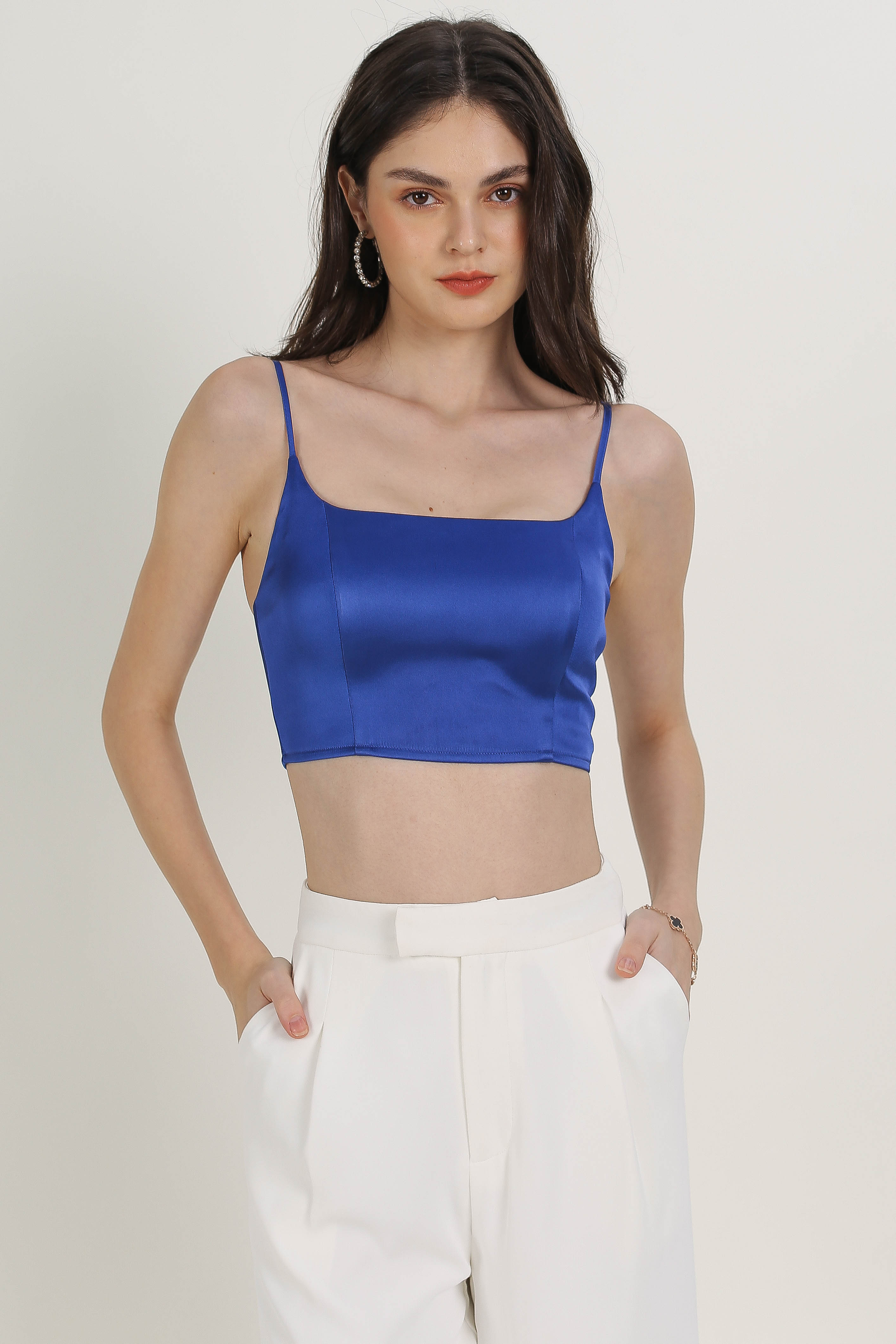 WAWOW WIDE U-NECK SATIN TOP (ROYAL BLUE)