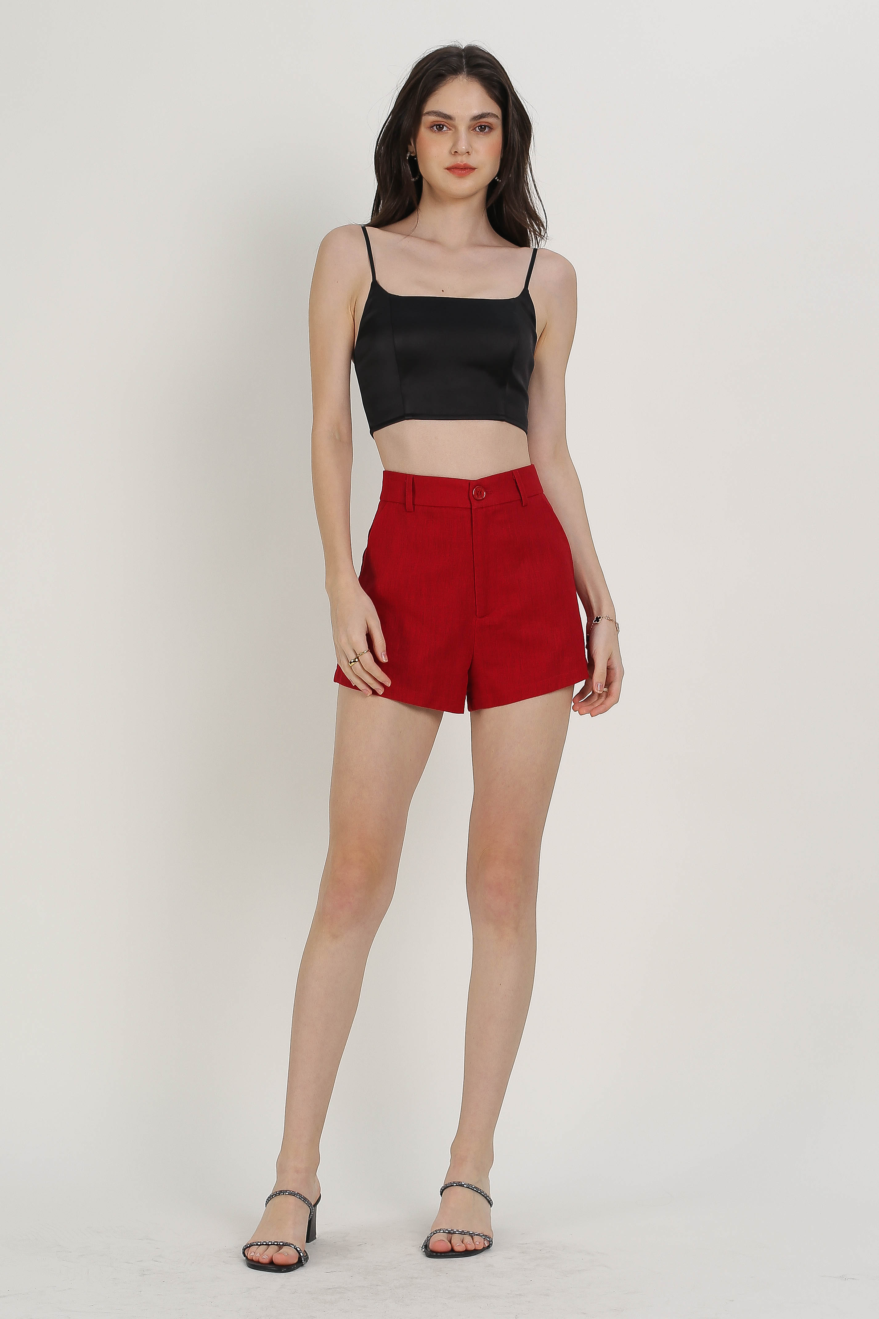 LISA LINEN SHORTS (DARK RED)