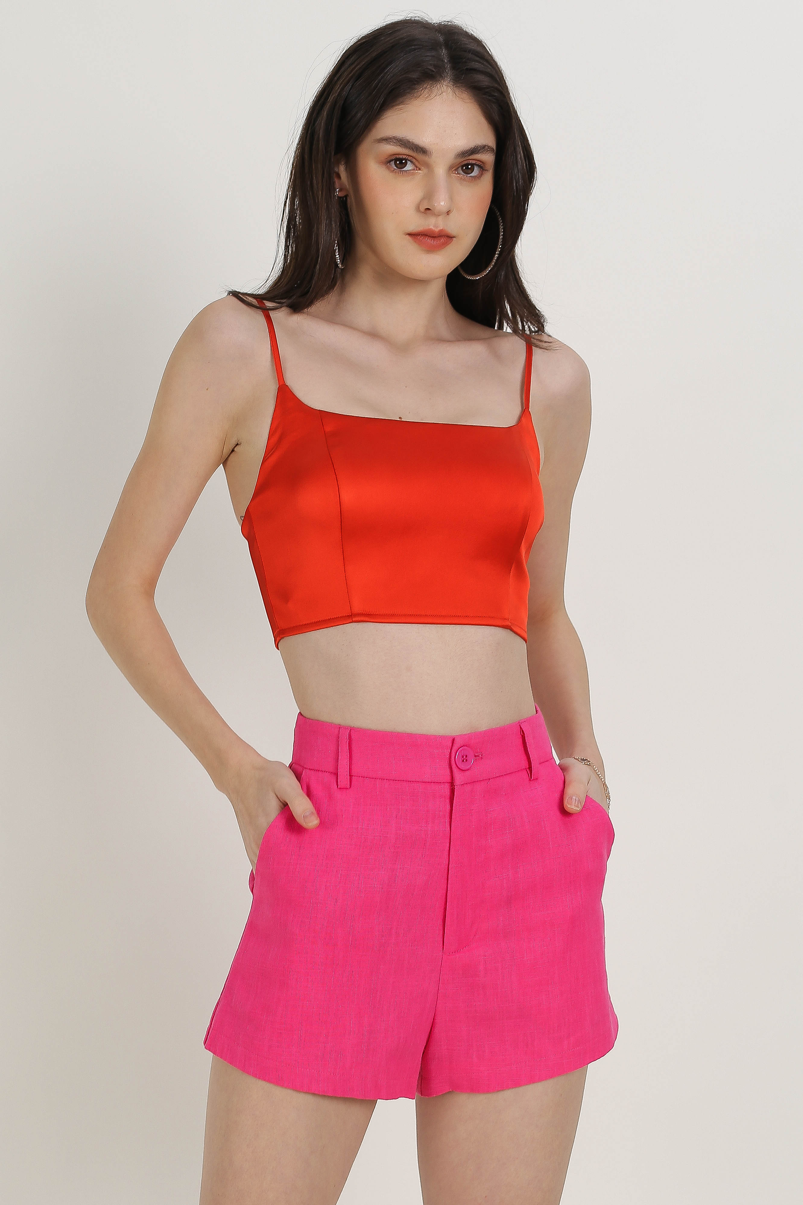 WAWOW WIDE U-NECK SATIN TOP (VERMILION)