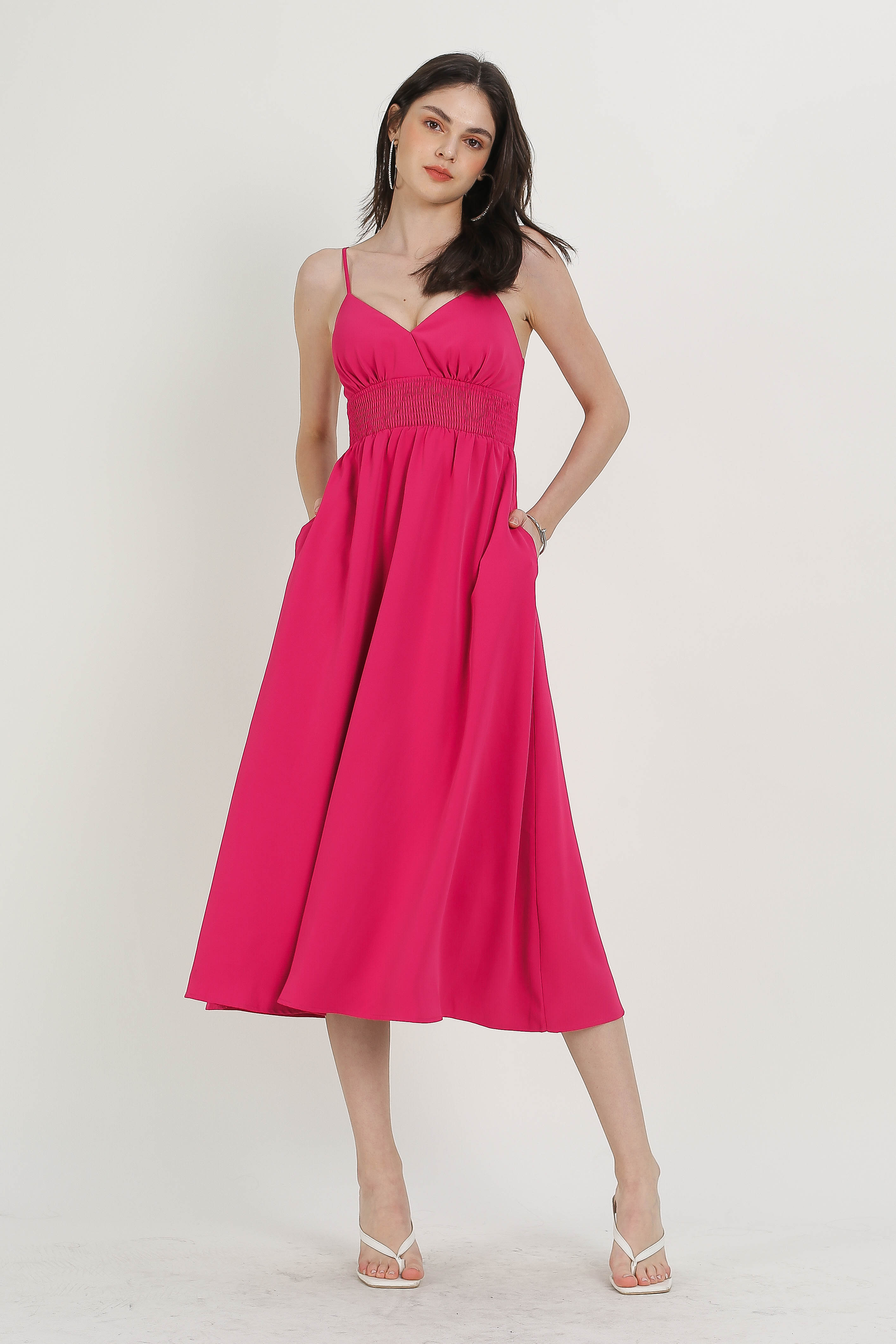 WILLA WAIST RUCHED DRESS (MAGENTA)