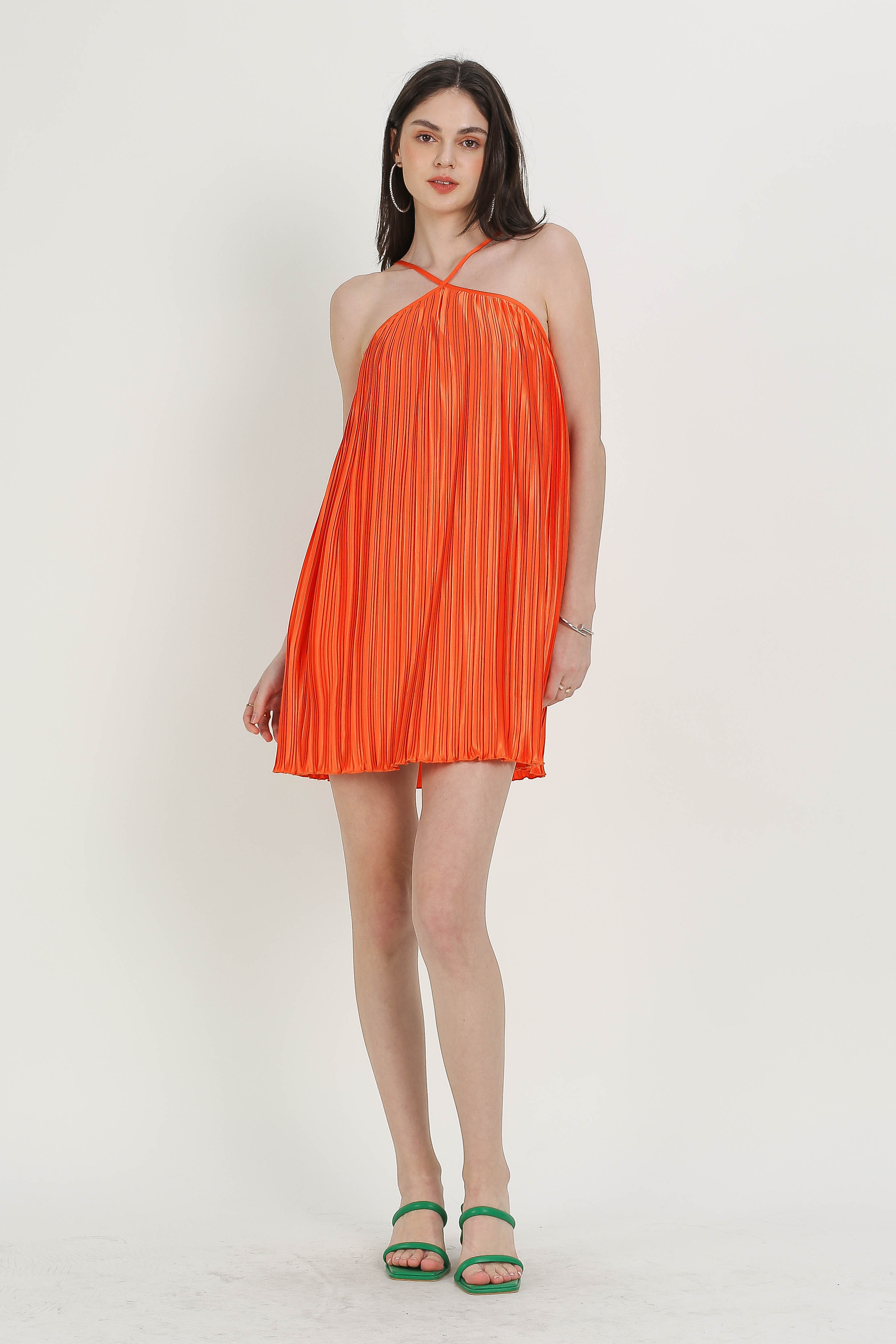 PET PLEATED SWING DRESS (VIVID ORANGE)